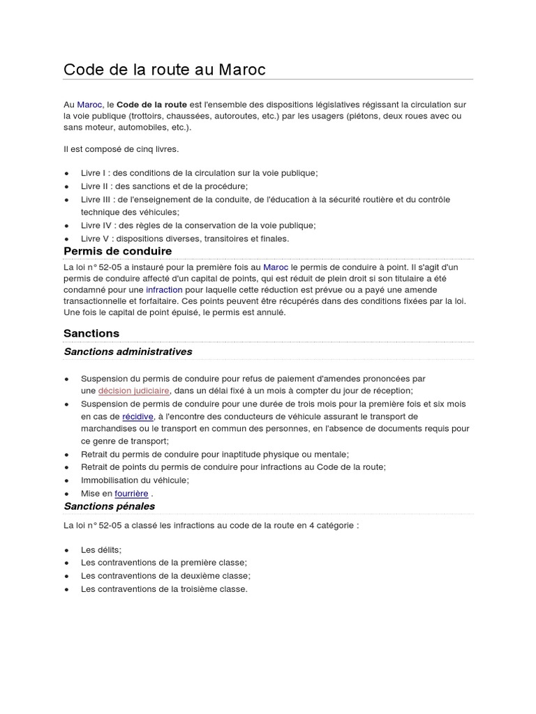 Code de La Route Au Maroc | PDF | Permis de conduire | Transport terrestre