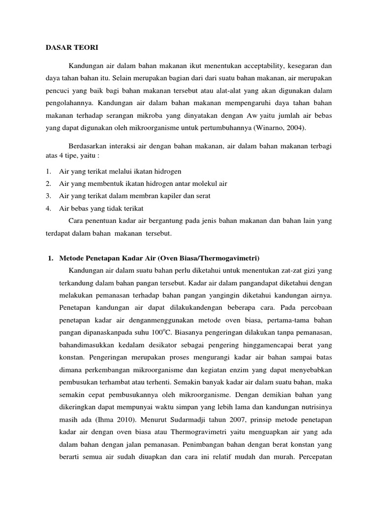 Dasar Teori Kadar Air Abu Dan Mineral