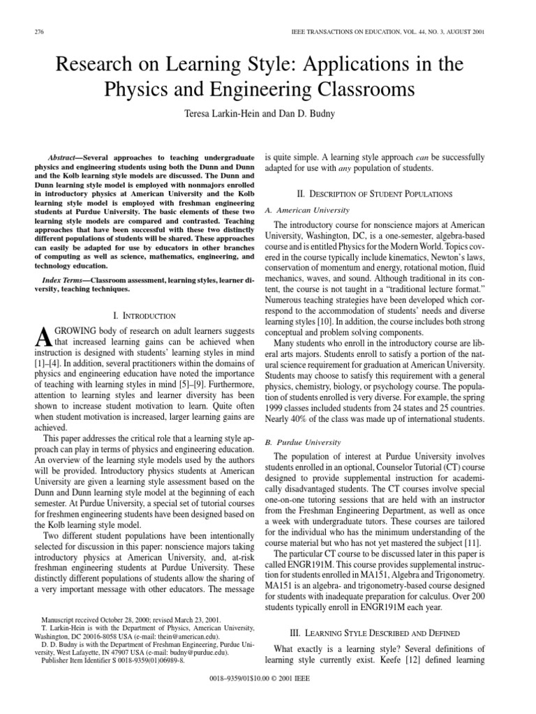 2001 - Research On Learning Style Applications in The | PDF | Learning ...