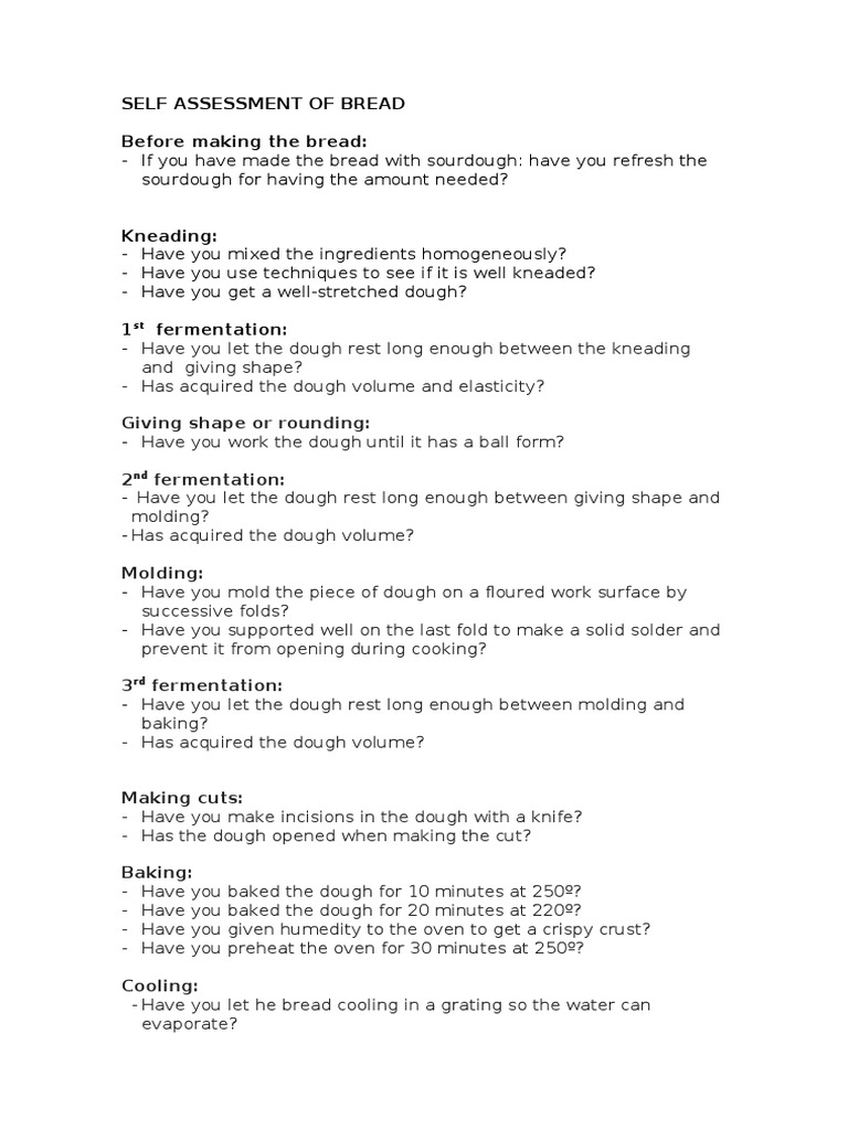 Bread Making Self-Assessment Checklist | PDF | Cooking, Food & Wine