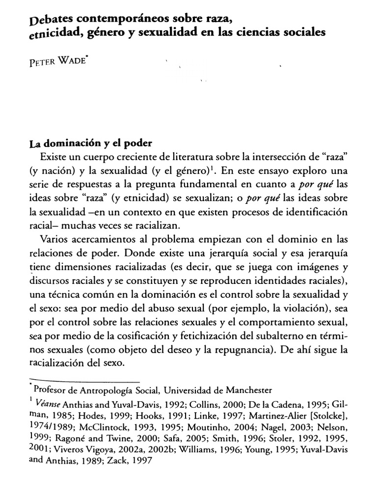 Peter Wade Debates Contemporáneos Sobre Sex Gen y Raza en Las Ciencias ...