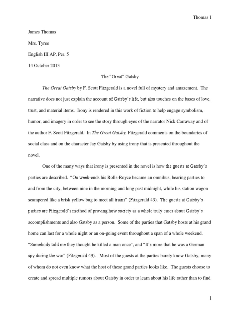 the great gatsby essay mla format