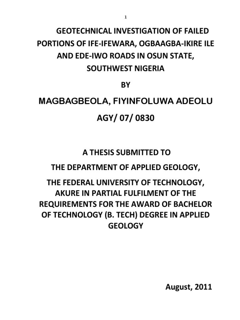 Final Year Thesis in Engineering Geology | PDF | Road | Road Surface