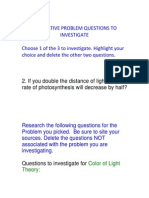 Final Summative Problem Questions To Investigate