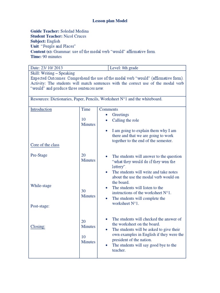 8th Grade English Lesson Plans: Modal Verbs | PDF | Lesson Plan ...