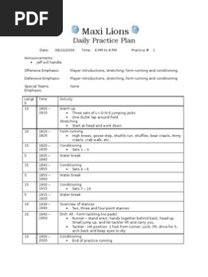Youth Football Practice Plan Template