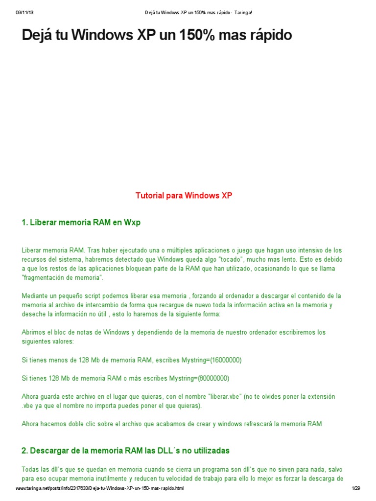 Dejá Tu Windows XP Un 150% Mas Rápido | PDF | Windows XP | Microsoft ...