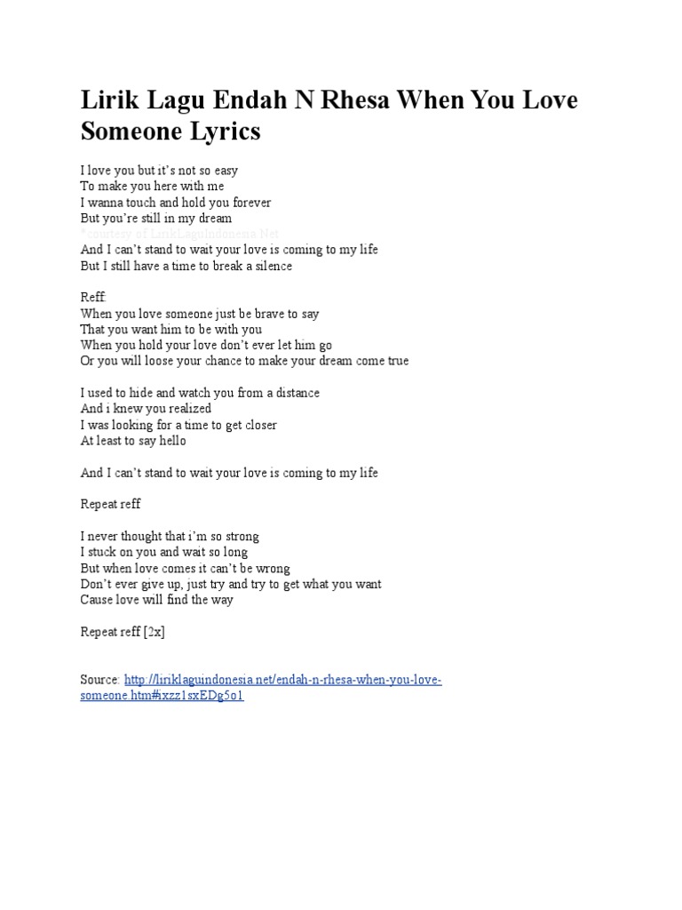 Lirik Lagu Endah N Rhesa When You Love Someone Lyrics