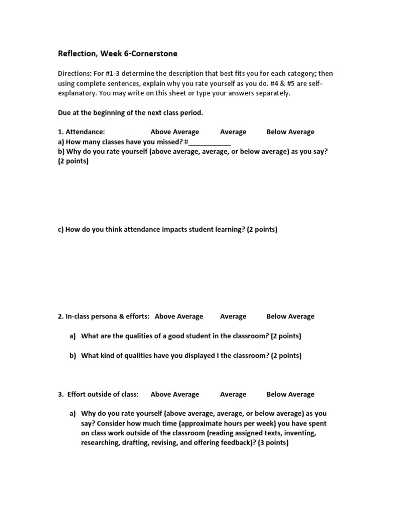 Cornerstone Student Week 6 Reflection | PDF