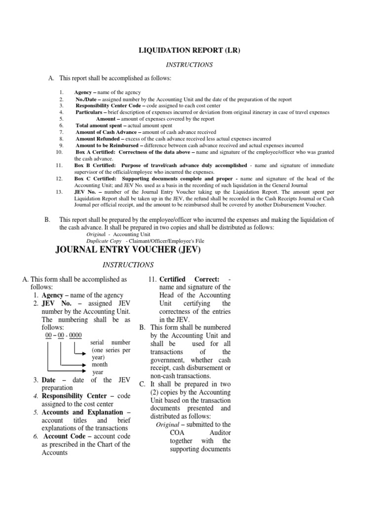 Journal Entry Voucher (Jev) : Liquidation Report (LR) | PDF | Payments ...