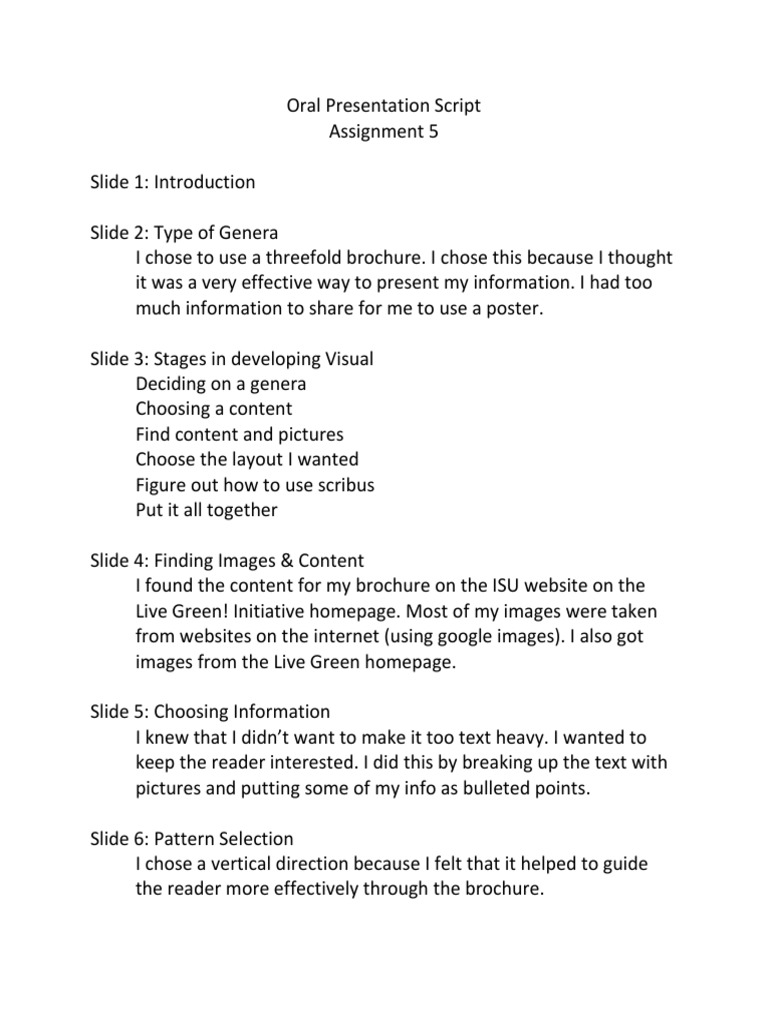 oral presentation script template