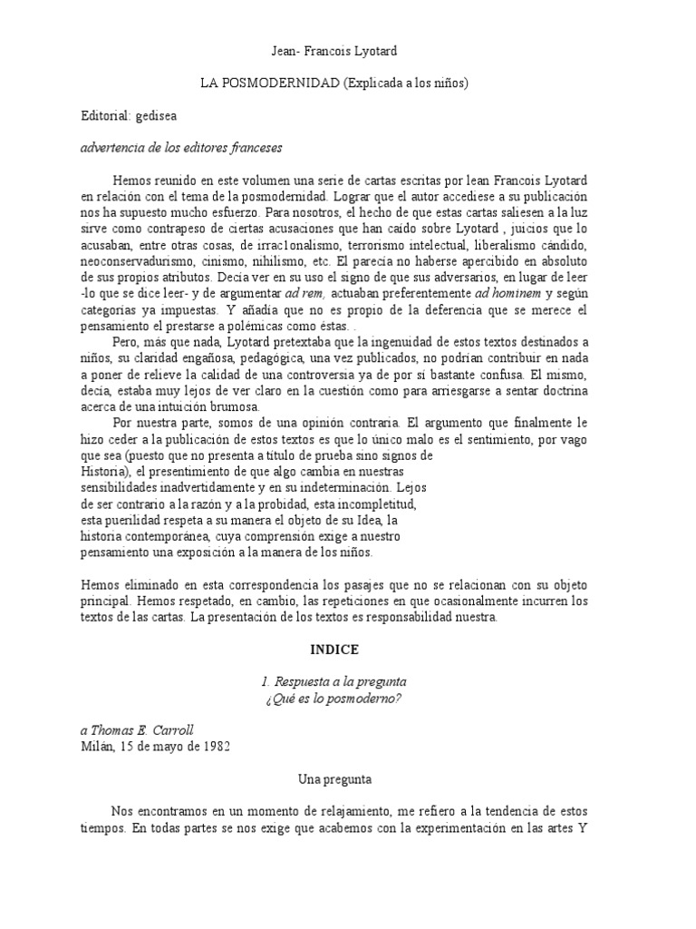 La Posmodernidad Explicada A Los Ni os Jean Francois Lyotard Monedas