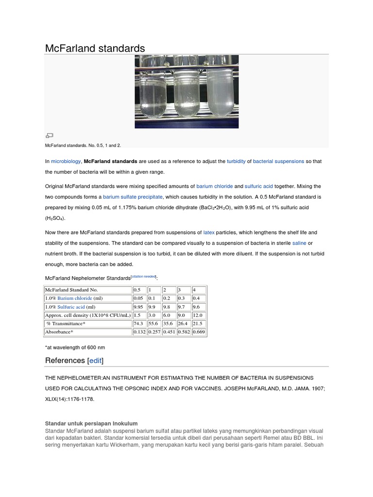 Preparation and Use of McFarland Standards to Adjust Bacterial