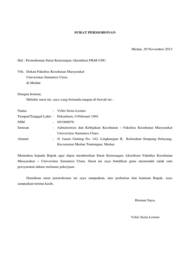 Contoh Surat Permohonan Kebijakan