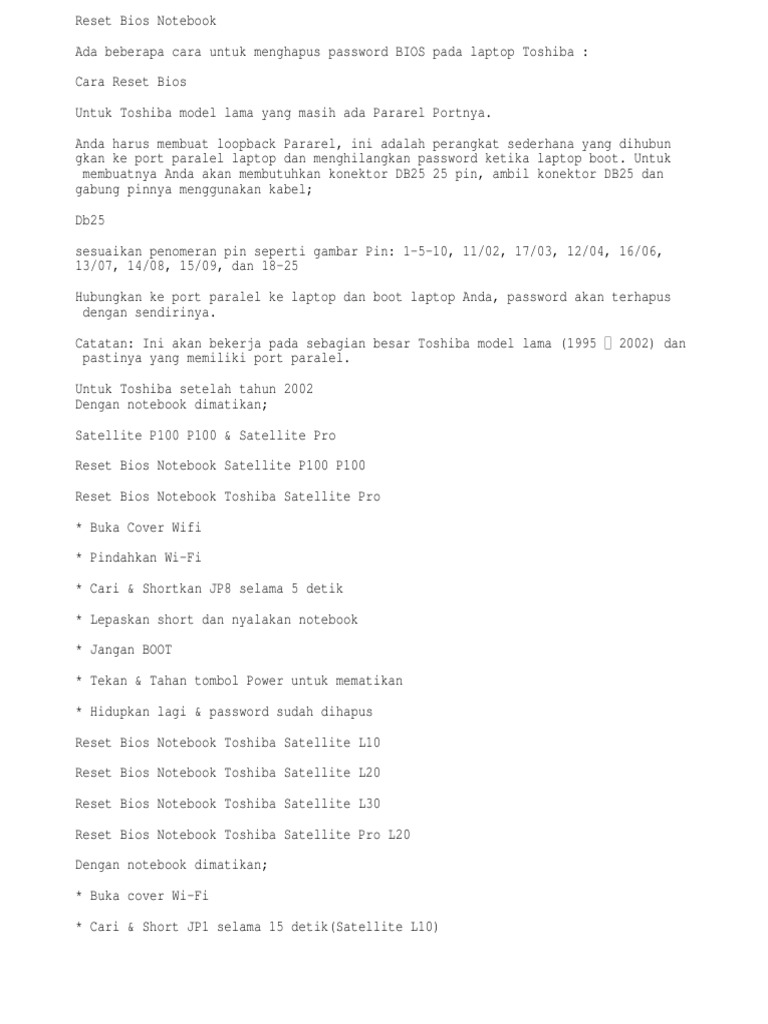 Cara Reset Password BIOS Toshiba | PDF | Griya & Taman | Komputer