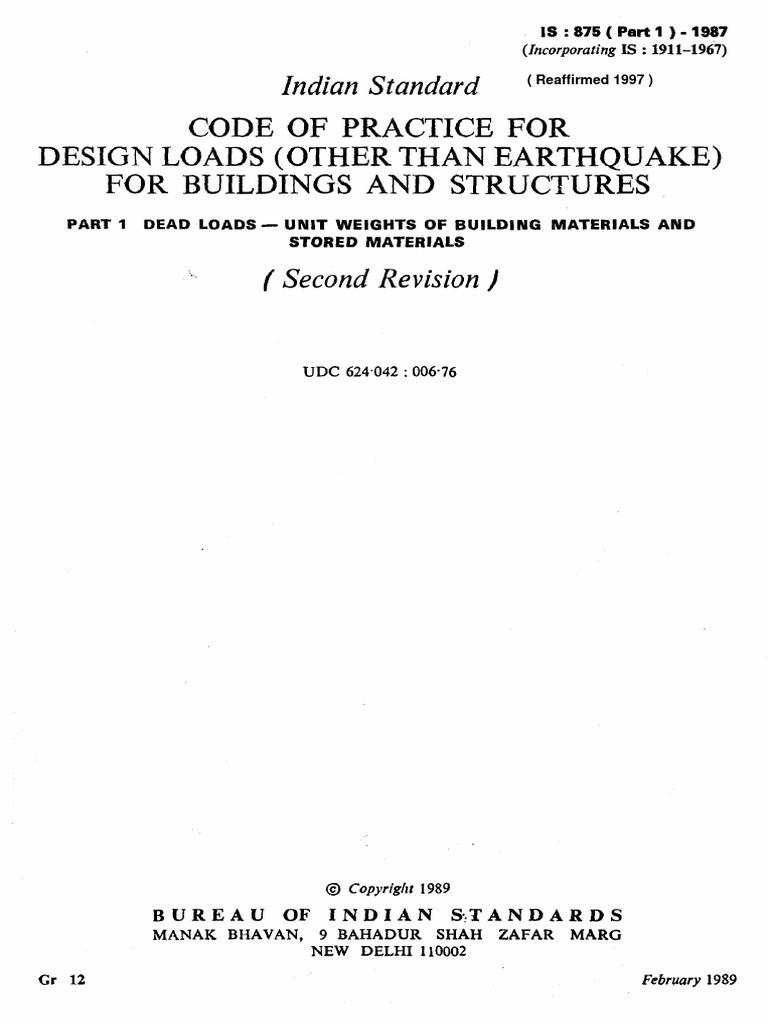 Design Loads for Buildings: Unit Weights | PDF