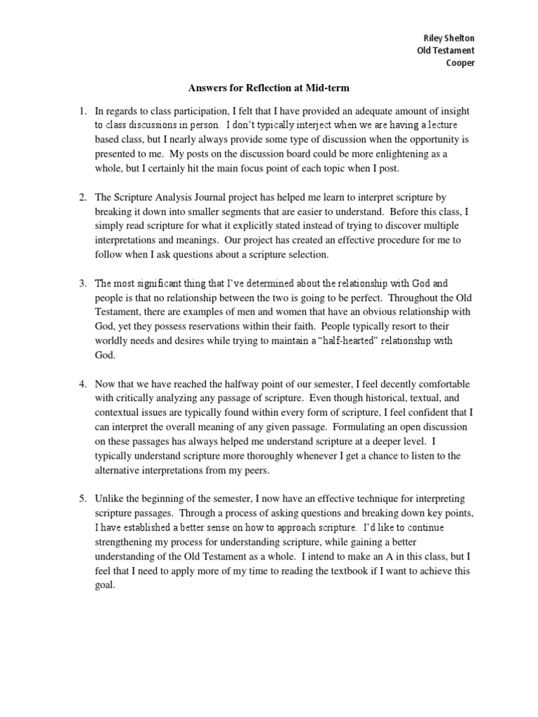 Mid-Term Reflection Old Testament | PDF