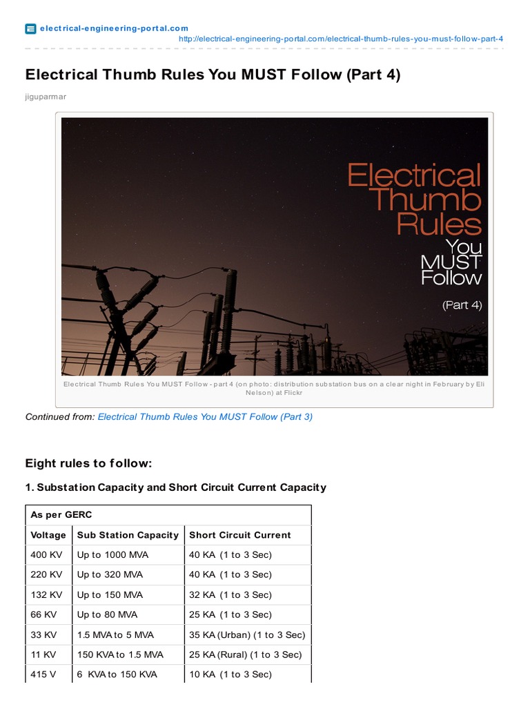 Essential Electrical Thumb Rules Part 4 | PDF | Fuse (Electrical ...
