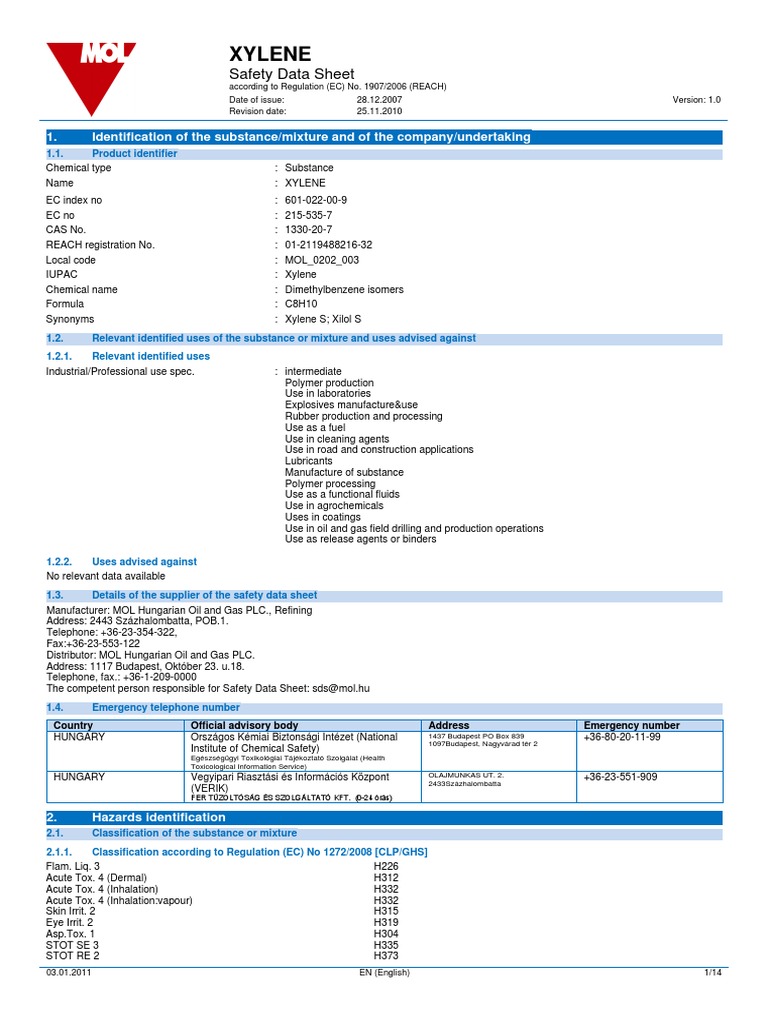 XYLENE_EN Dangerous Goods Toxicity
