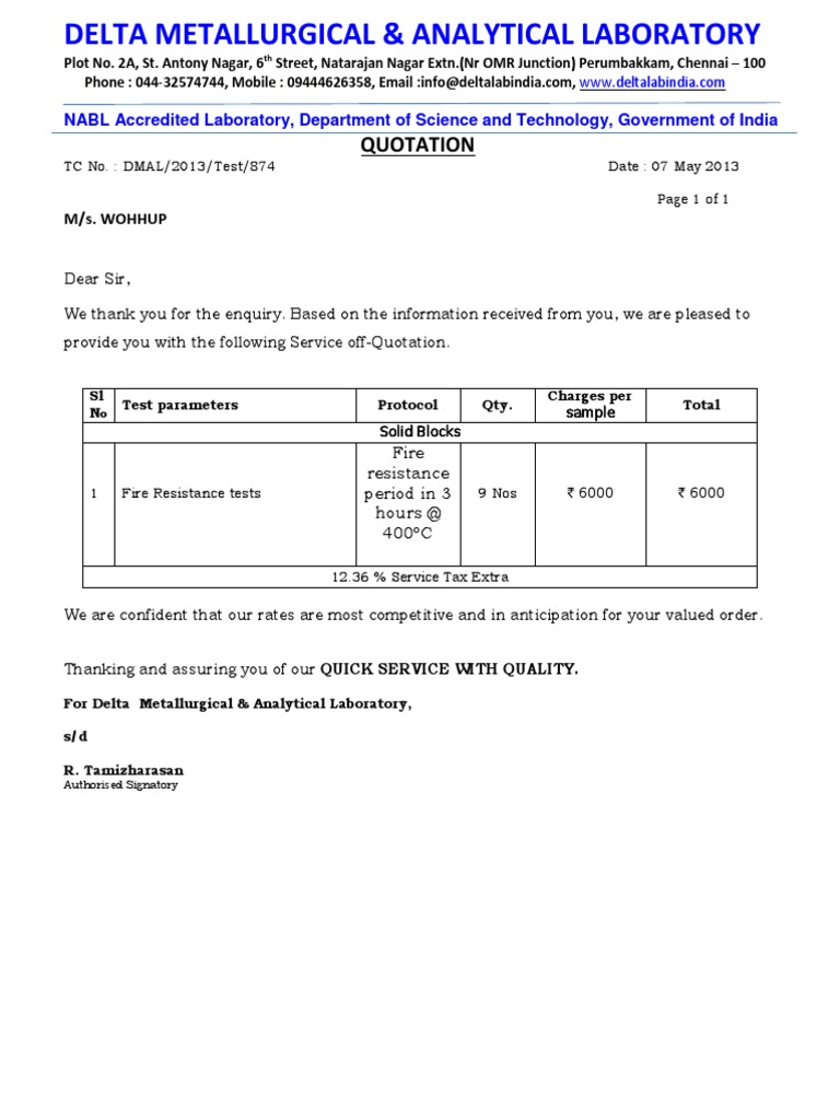 Quotation: NABL Accredited Laboratory, Department of Science and ...