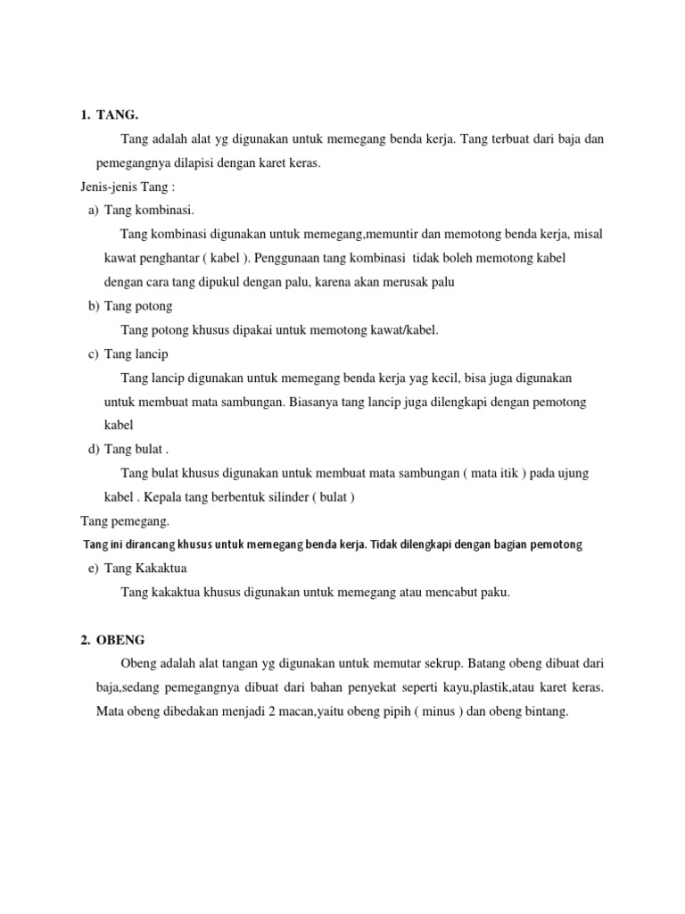 Panduan Penggunaan Berbagai Jenis Tang | PDF