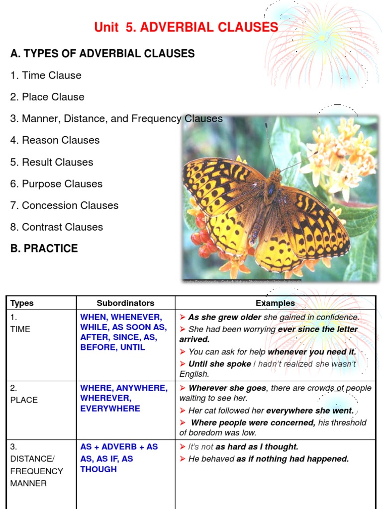 Types of Adverbial Clauses Explained | PDF | Adverb | Clause