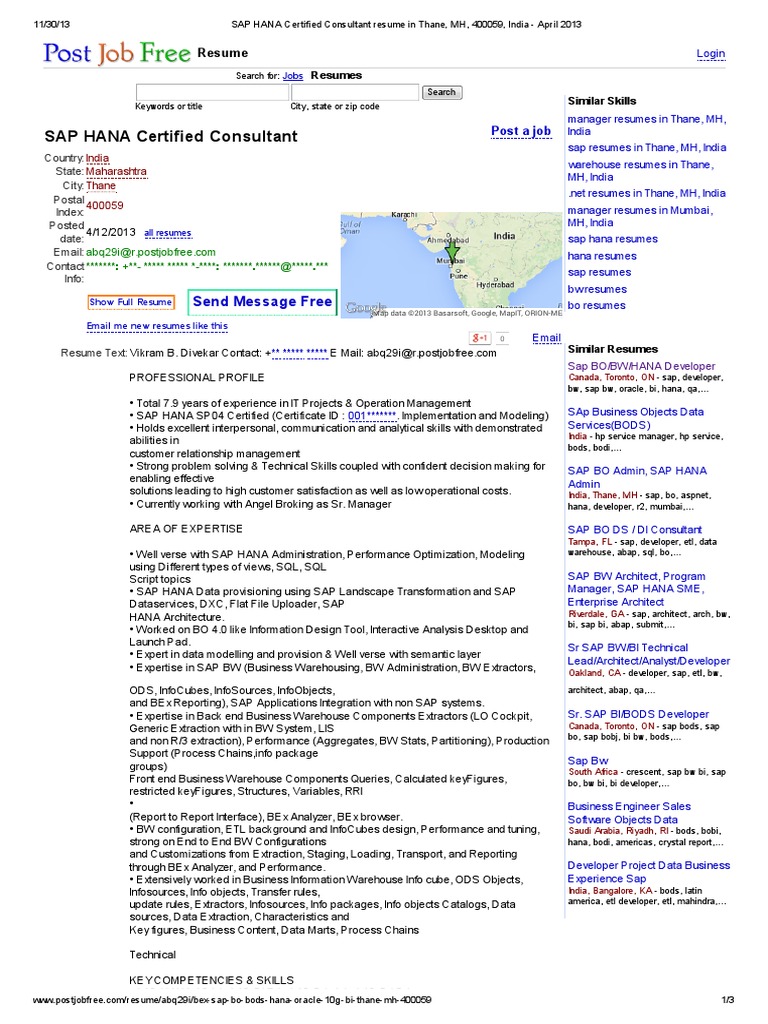 Resume Appian Developer Resume sap hana certified consultant resume in thane mh 400059 india april 2013 se databases