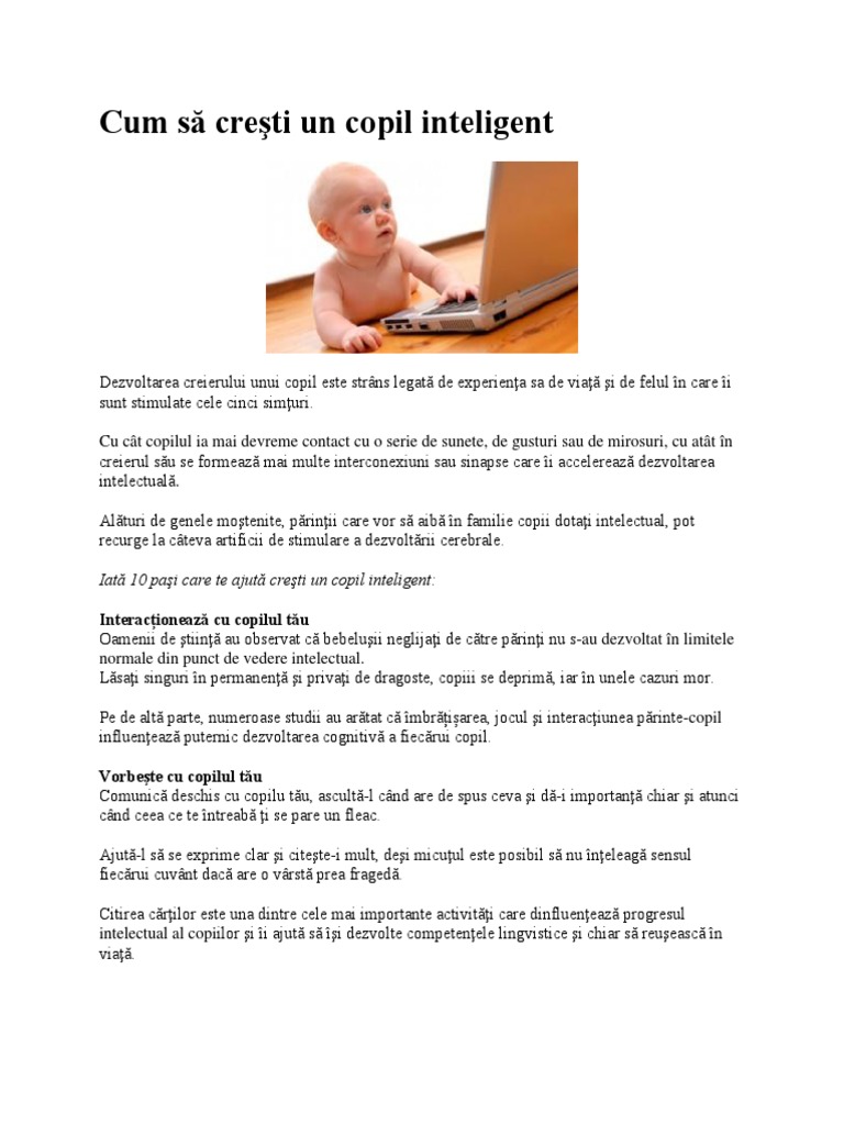 Cum Sa Cresti Un Copil Inteligent | PDF