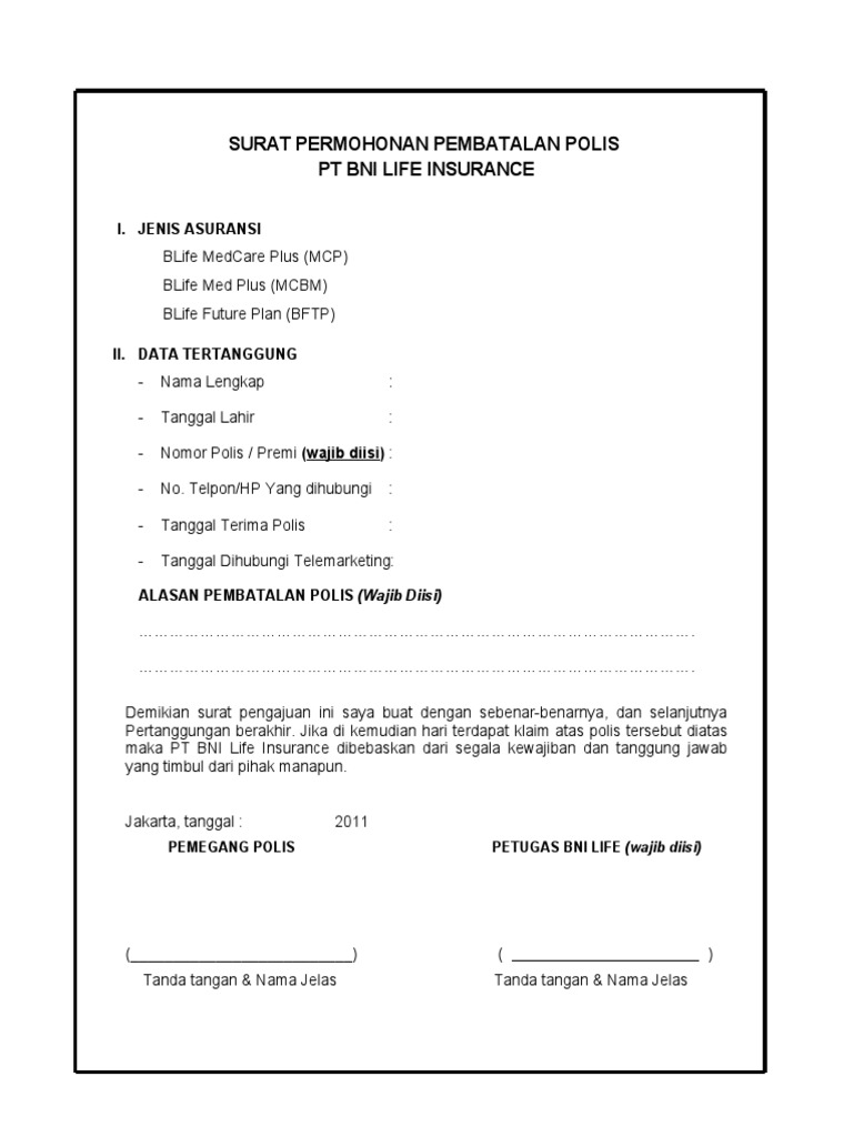 Form Penebusan Polis Produk Telemarketing