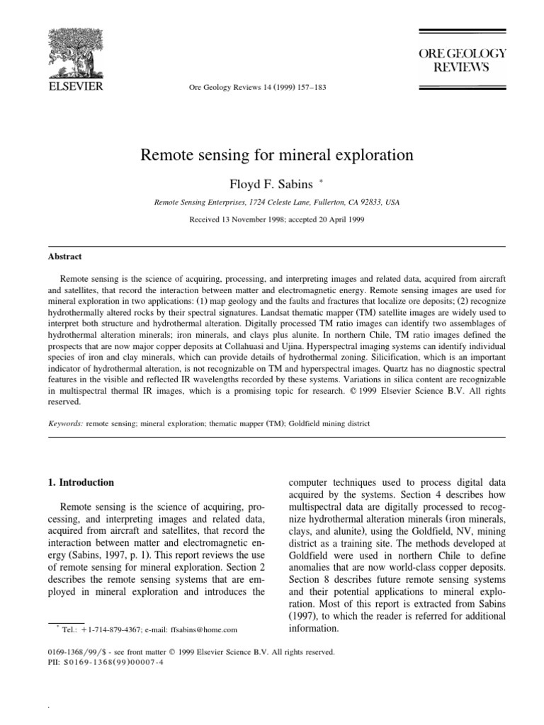 Sabins Remote Sensing & Mineral Exploration 1 | PDF | Infrared | Minerals