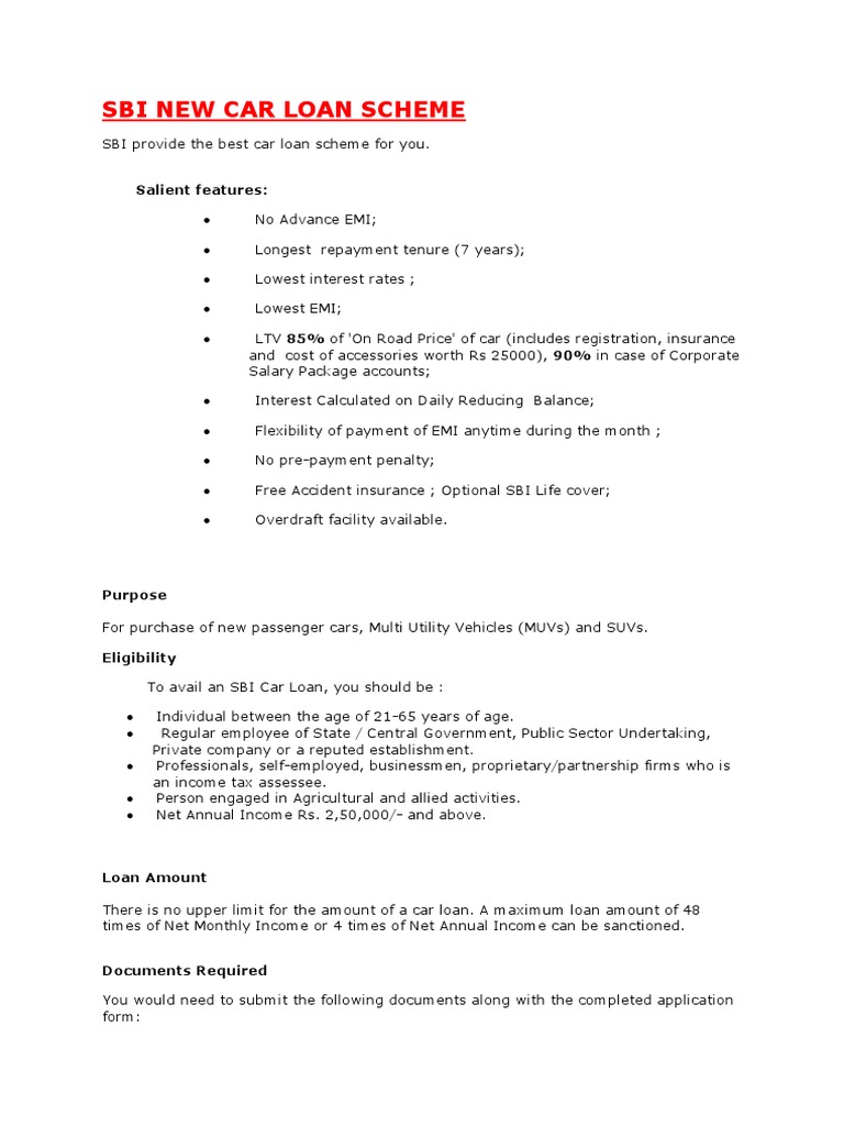 Sbi Car Loan PDF Loans Identity Document