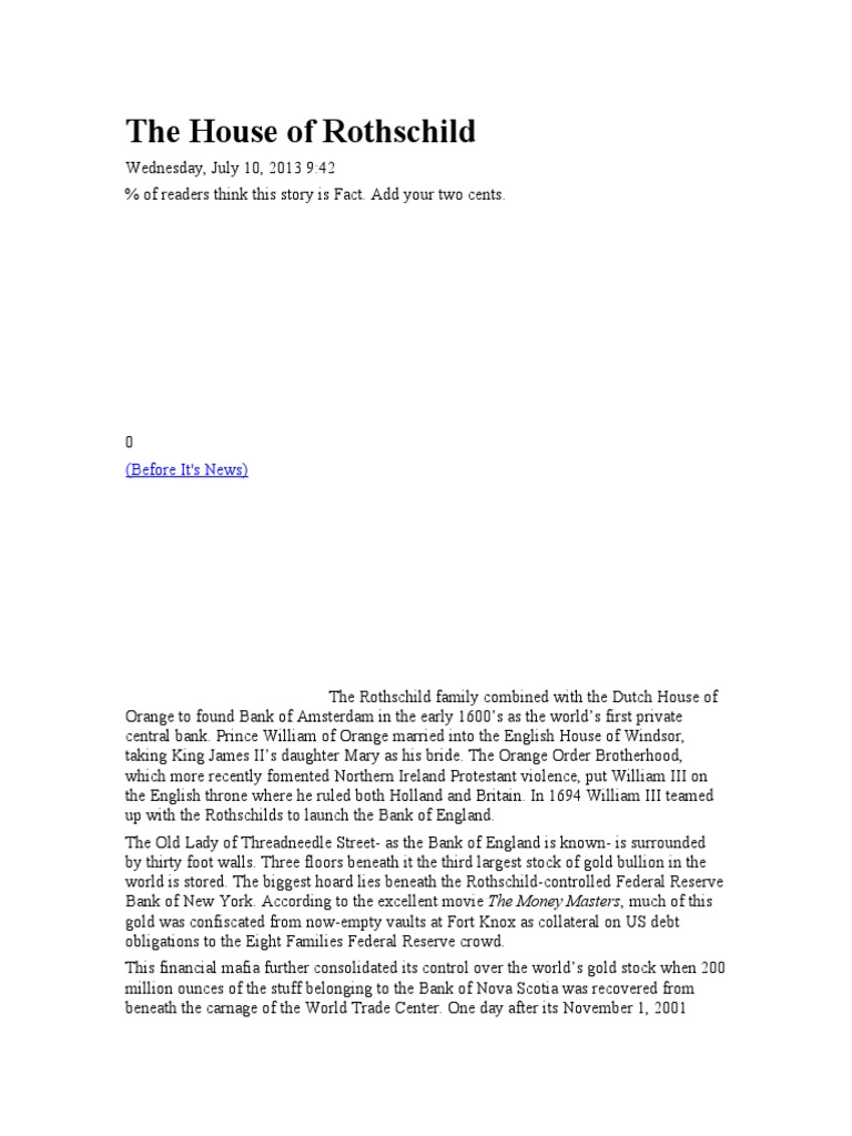 The House of Rothschild (Before It's News) PDF Rothschild Family