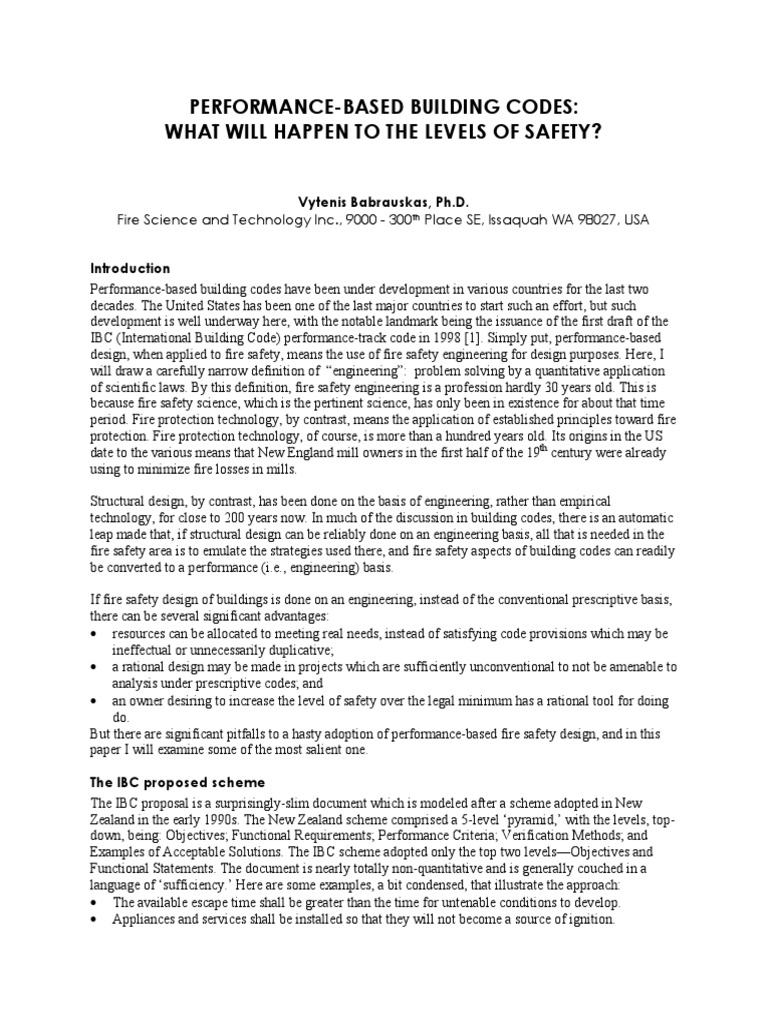 Performance Based BLDG Codes What Will Happen To BLDG Safety