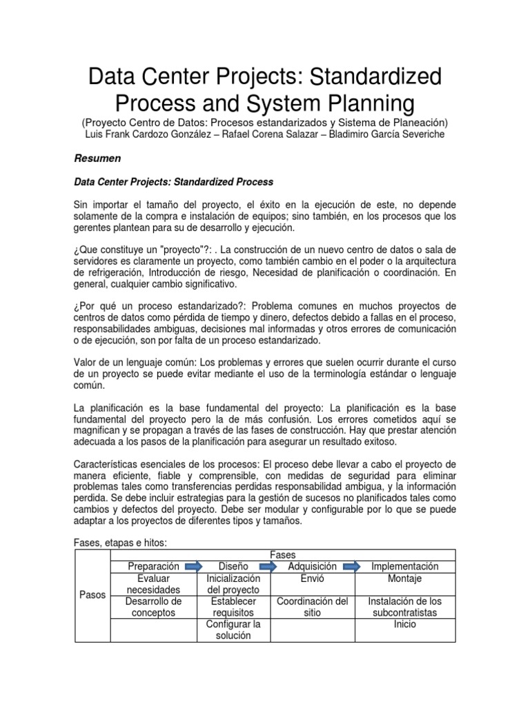 Estandarización en Proyectos de Data Center | PDF | Planificación | Diseño