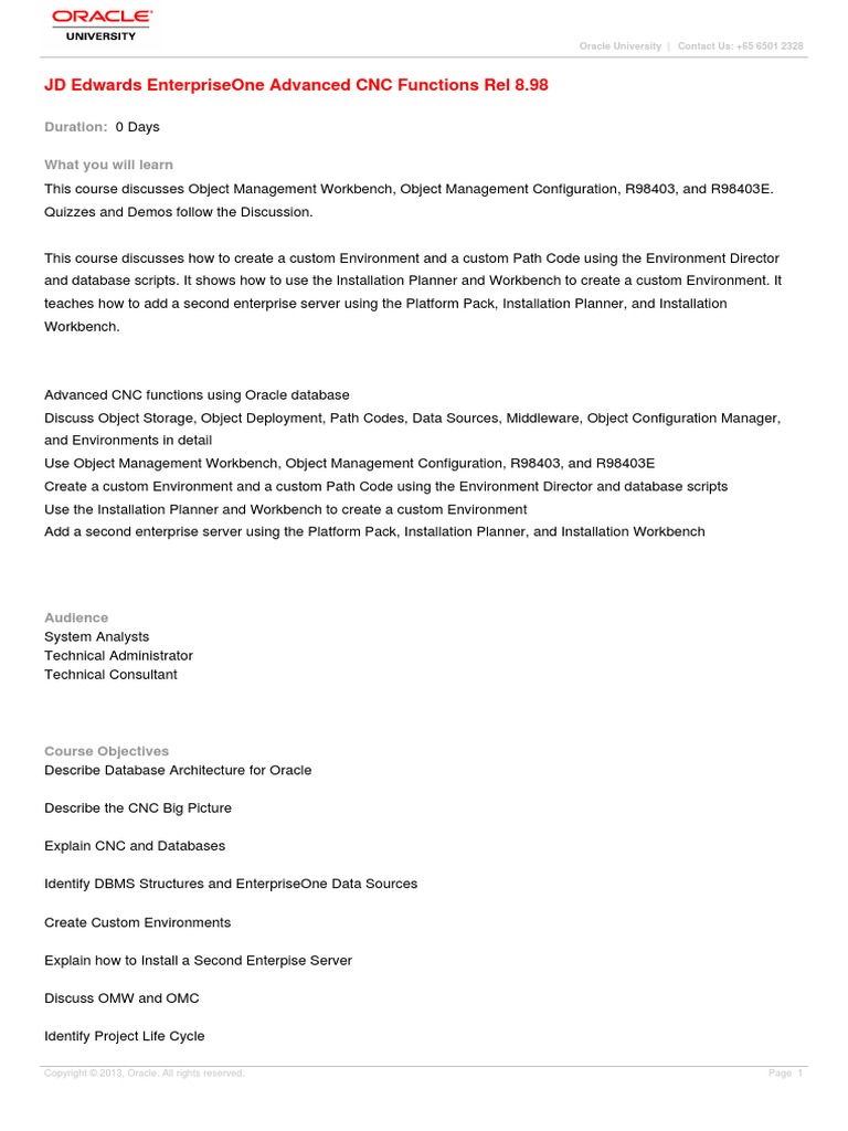 ORACLE - JD Edwards CNC Advance Training | PDF