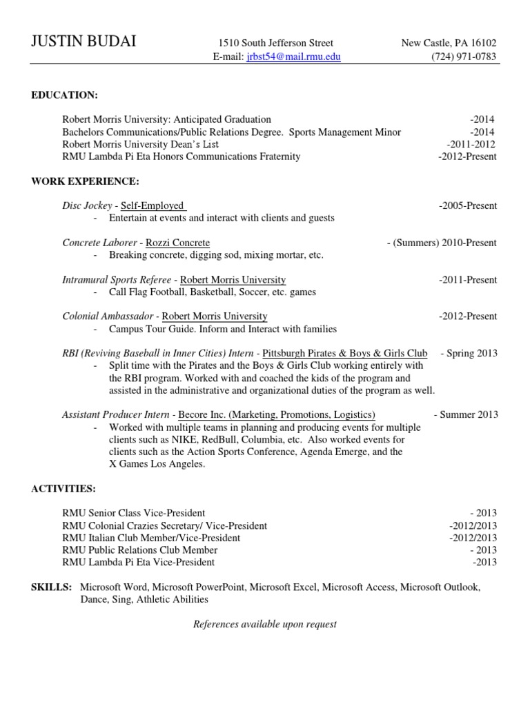 Justin Budai: Communications Graduate Resume | PDF