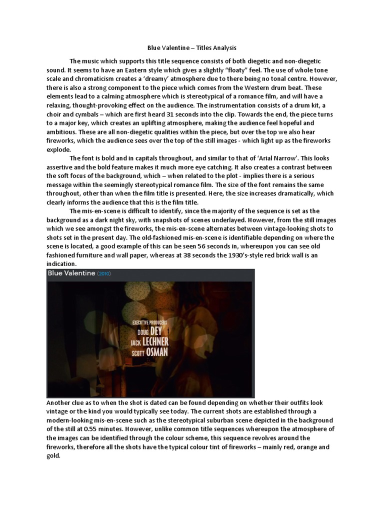 Title Sequence Analysis - Blue Valentine | PDF | Business