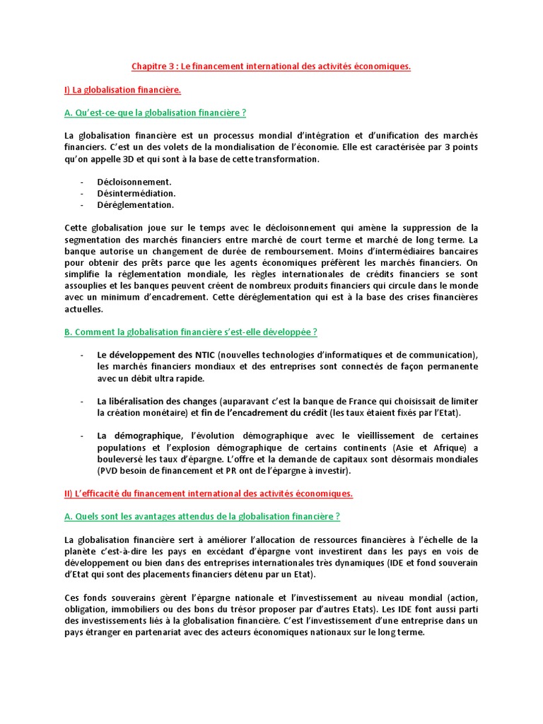 Chapitre 3 Le Financement International Des Activités - 