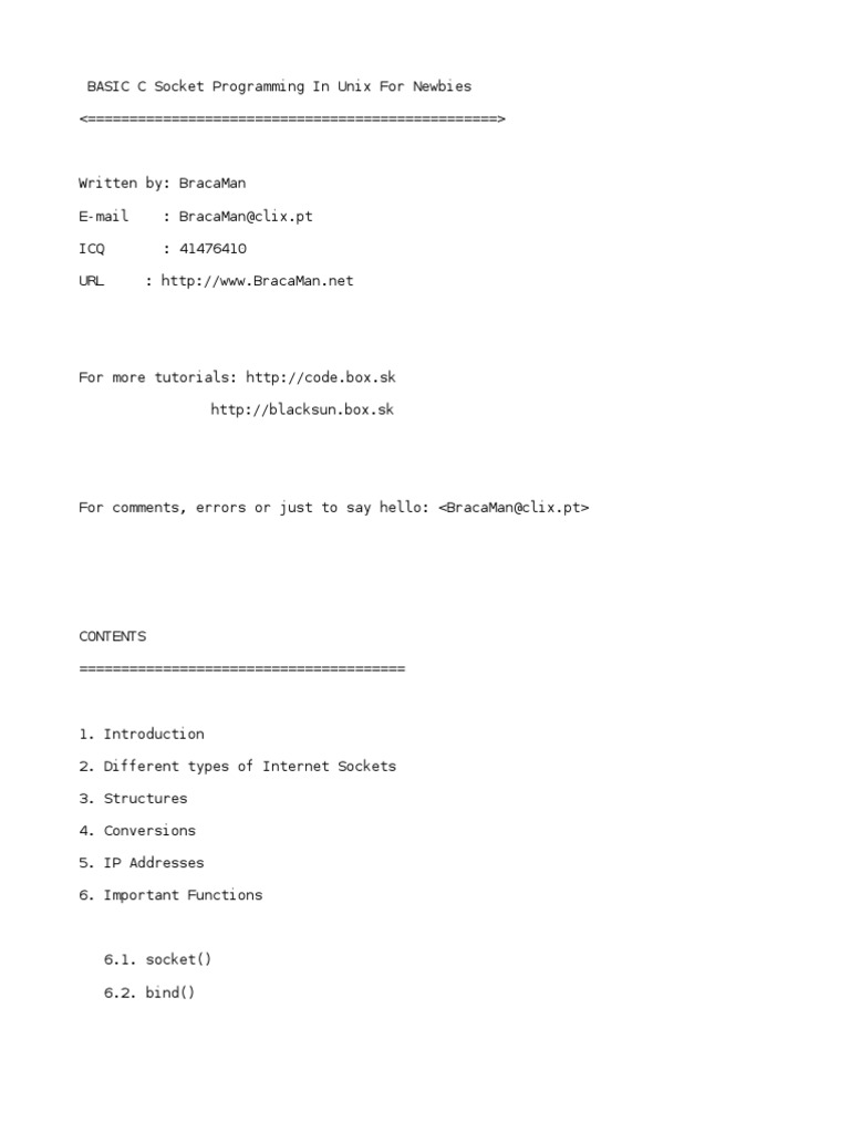 BASIC C Socket Programming in Unix For Newbies | PDF | Network Socket ...