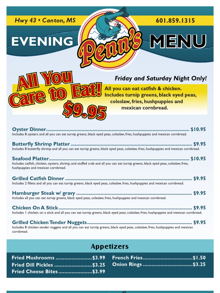 Penns Restaurant Canton43 Menu | PDF | Coleslaw | Hamburgers