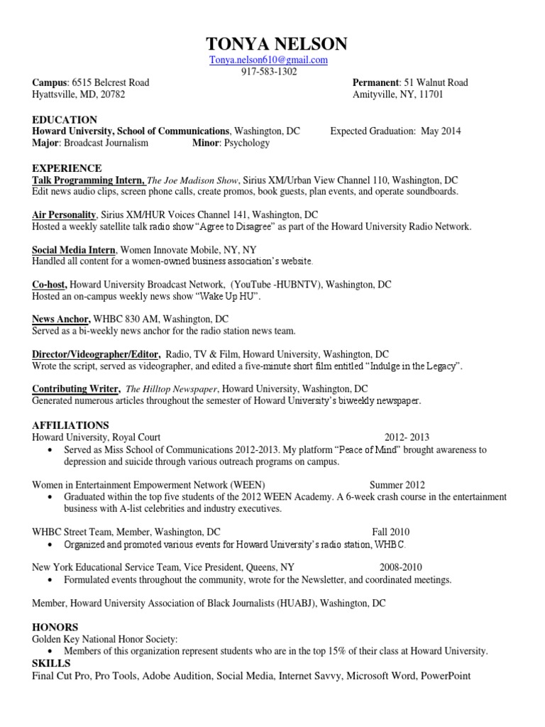 Tonya Nelson: Broadcast Journalism Resume | PDF | News | Social Media