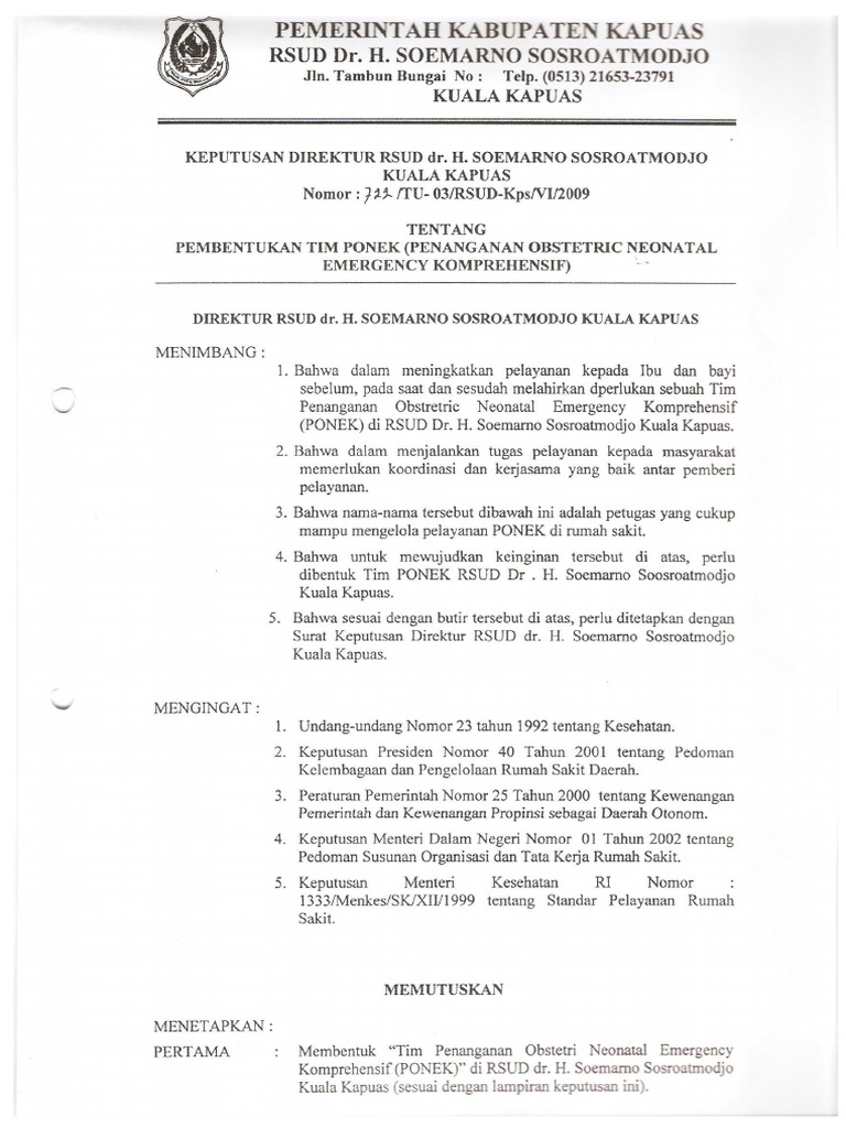 Contoh Sk Tim Ponek Rumah Sakit - IMAGESEE