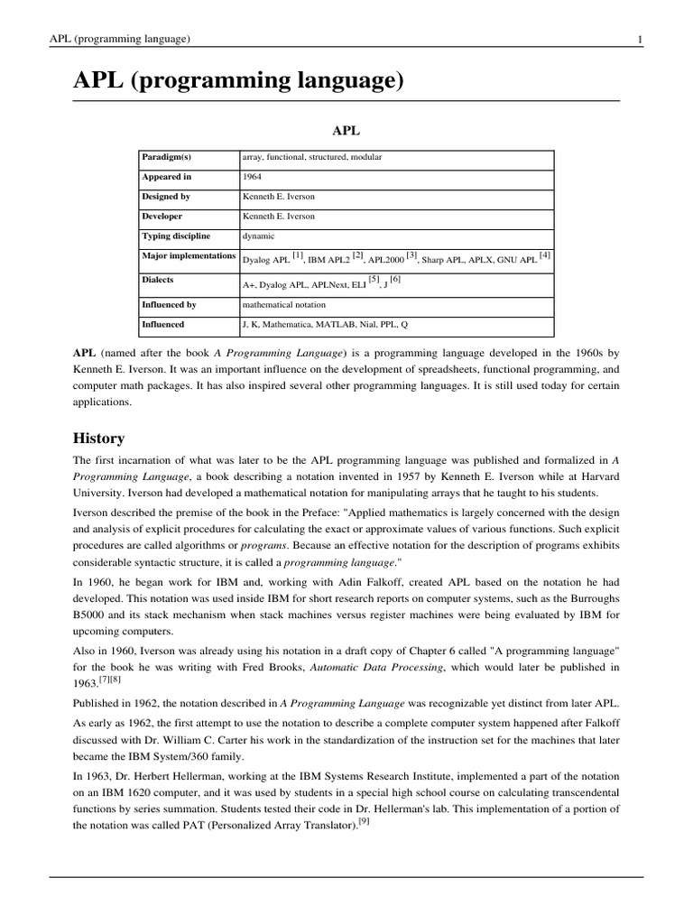 APL (Programming Language) | PDF | Apl (Programming Language) | Compiler