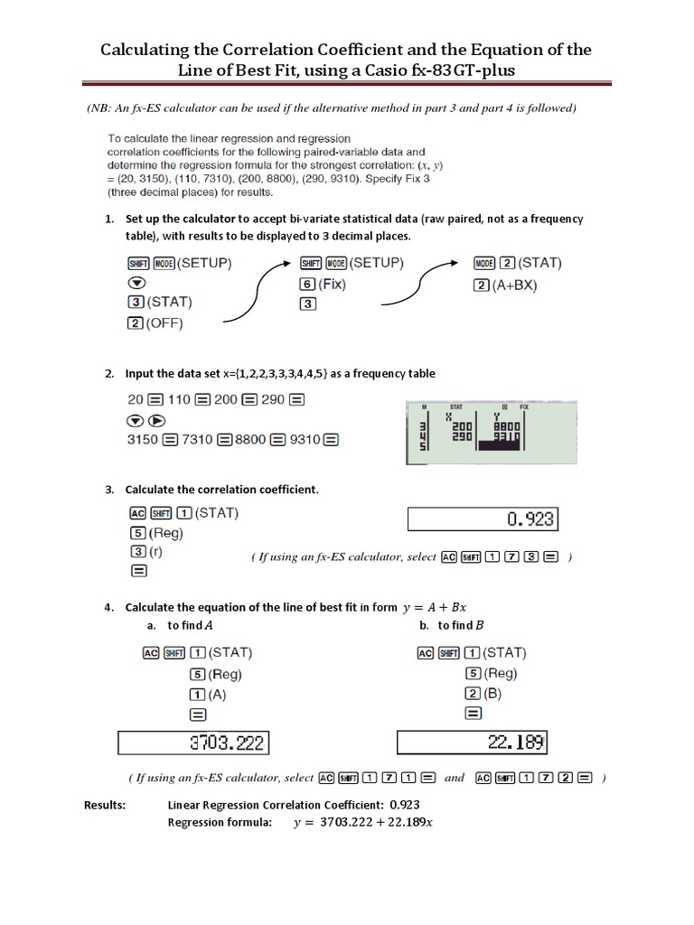 Calculate Correlation On Casio Fx 83gt Pdf Teaching Methods Materials