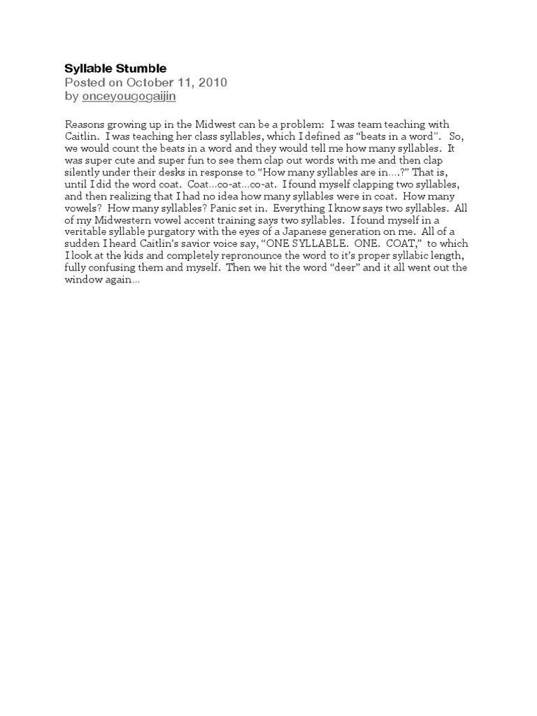 Syllable Stumble | PDF | Language Arts & Discipline