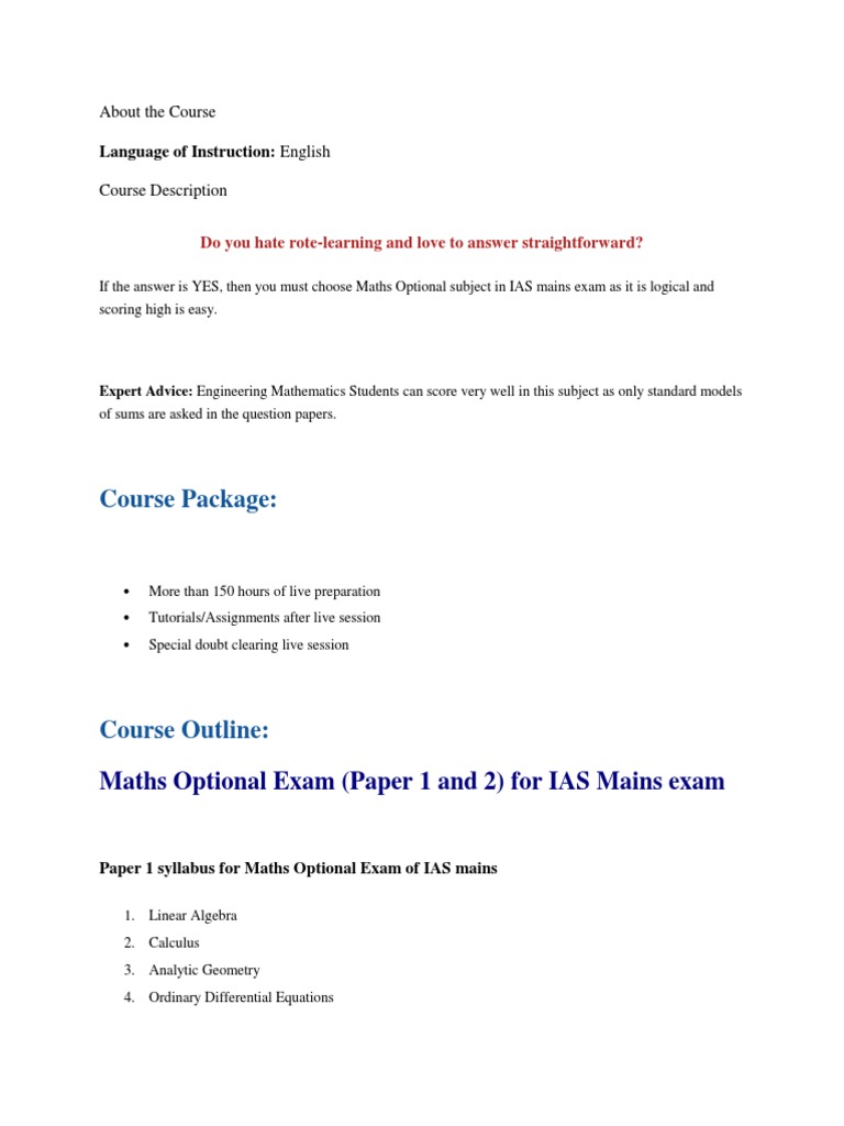 Maths Syllabus Mathematical Analysis Numerical Analysis