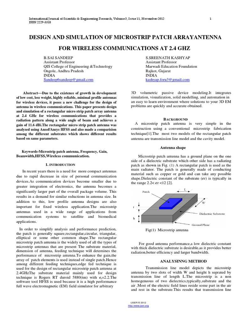 Design and Simulation of Microstrip Patch Arrayantenna For Wireless ...