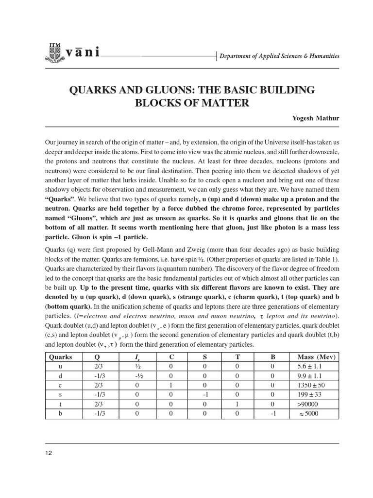 Quarks and Gluons The Basic Building Blocks of Matter | PDF | Quark ...