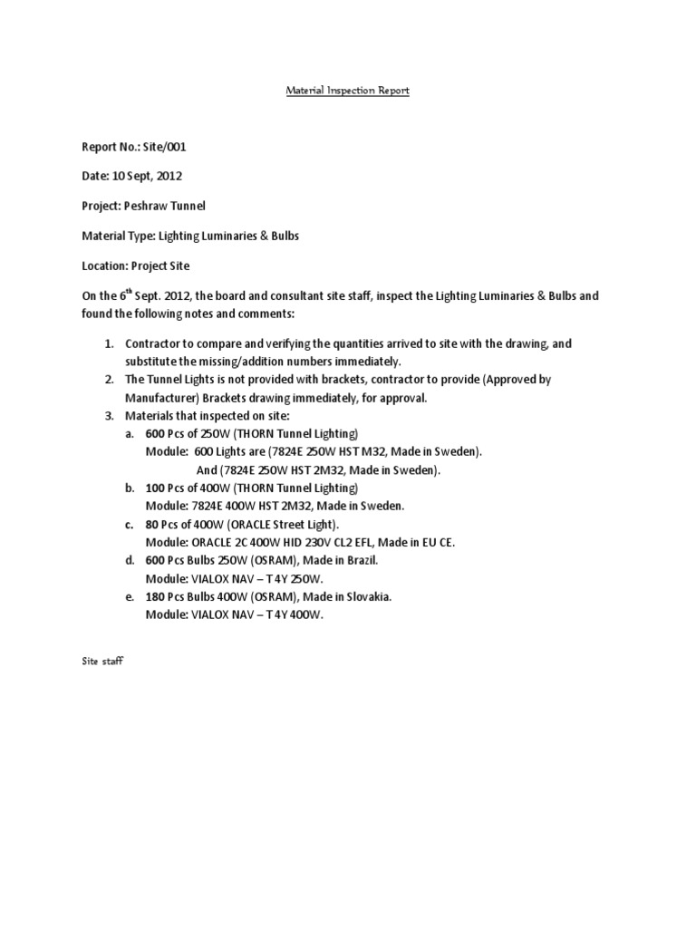 Material Inspection Report | PDF | Technology & Engineering
