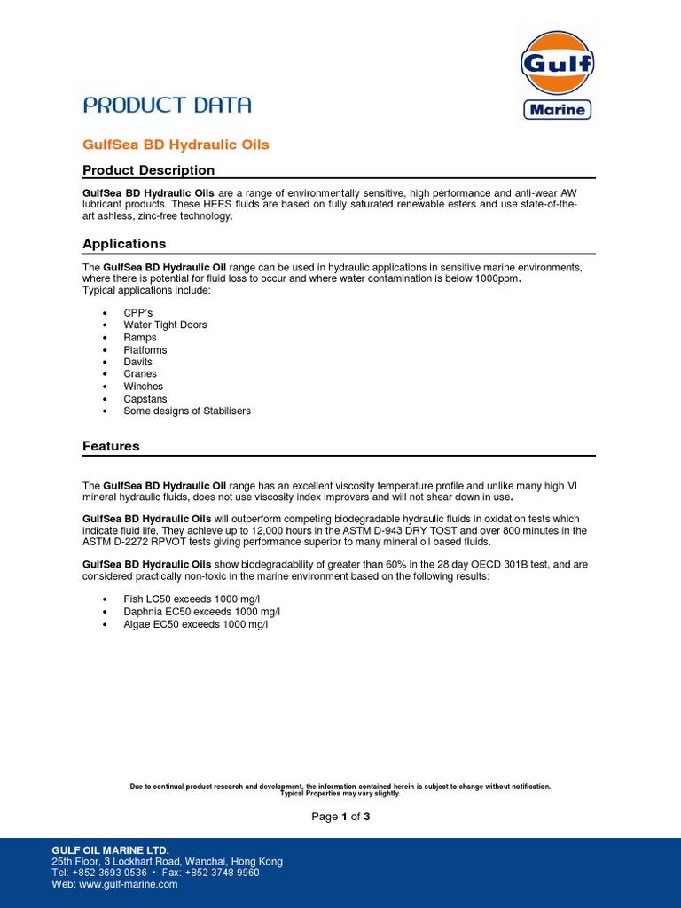 GulfSea BD Hydraulic Oils PDF Viscosity Pump
